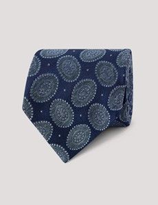 Navy Macro Medallion Geo Italian Silk Tie - 1913 Collection