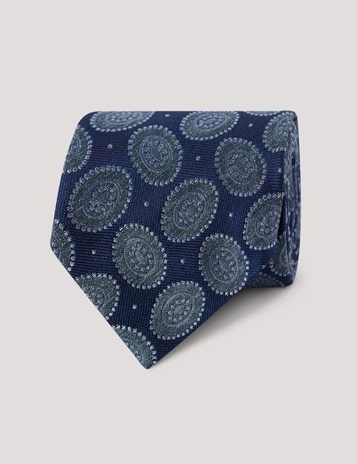 Navy Macro Medallion Geo Italian Silk Tie - 1913 Collection