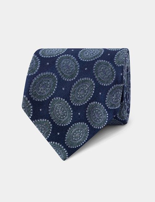 Navy Macro Medallion Geo Italian Silk Tie - 1913 Collection
