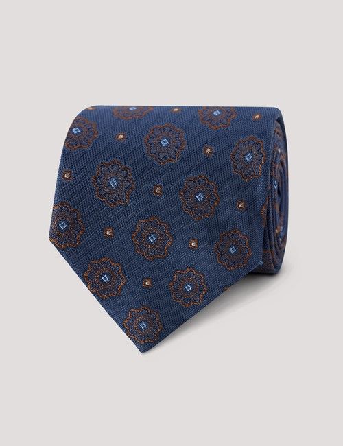 Navy Medallion Geo Italian Silk Tie - 1913 Collection