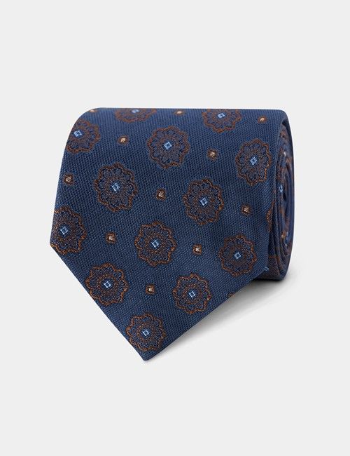 Navy Medallion Geo Italian Silk Tie - 1913 Collection