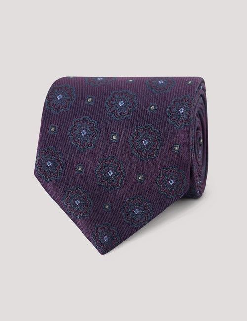 Burgundy Medallion Geo Italian Silk Tie - 1913 Collection