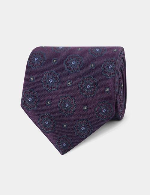 Burgundy Medallion Geo Italian Silk Tie - 1913 Collection