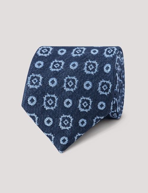 Navy Bold Geo Italian Cotton Blend Tie - 1913 Collection