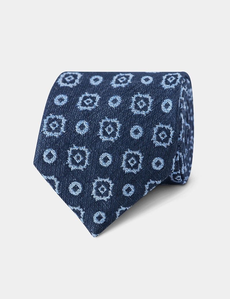 Navy Bold Geo Italian Cotton Blend Tie - 1913 Collection