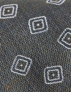 Olive Green Square Geo Italian Cotton Blend Tie - 1913 Collection-preview1