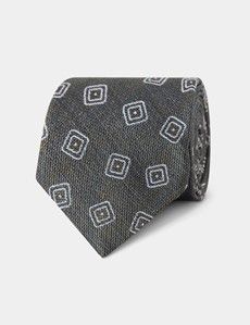 Olive Green Square Geo Italian Cotton Blend Tie - 1913 Collection