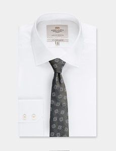 Olive Green Square Geo Italian Cotton Blend Tie - 1913 Collection-preview2