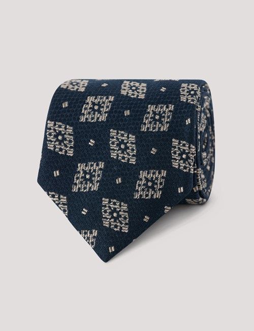 Navy Diamond Geo Italian Cotton Tie - 1913 Collection