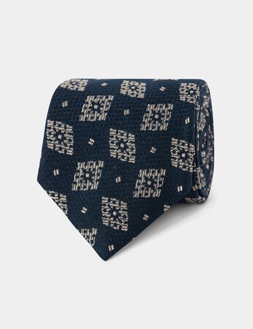 Navy Diamond Geo Italian Cotton Tie - 1913 Collection