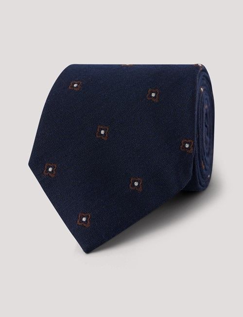 Navy Jacquard Floral Italian Cotton Blend Tie - 1913 Collection 