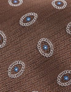 Coffee Herringbone Oval Geo Italian Silk Tie - 1913 Collection-preview1