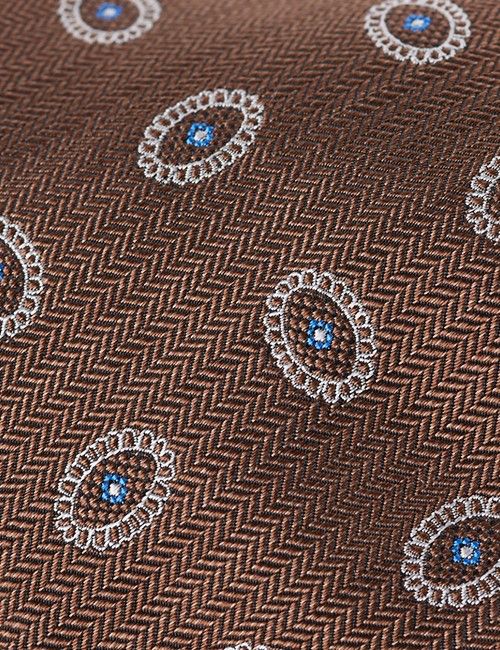 Coffee Herringbone Oval Geo Italian Silk Tie - 1913 Collection-preview
