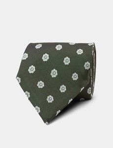 Green Jacquard Flower 1913 Tie