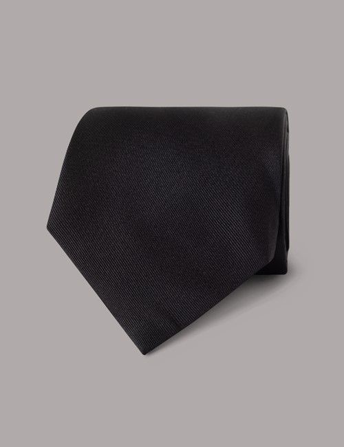 Black Plain Repp Tie - 100% Silk