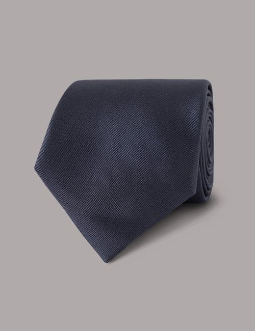 Mid Blue Plain Repp Tie - 100% Silk