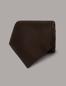 Chocolate Plain Repp Tie - 100% Silk