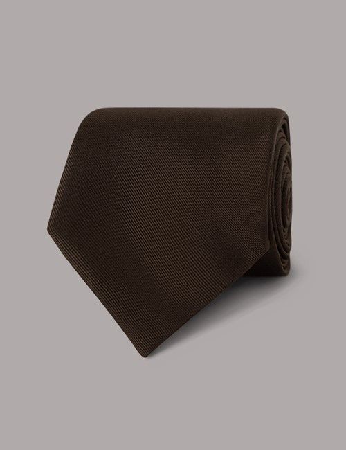 Chocolate Plain Repp Tie - 100% Silk