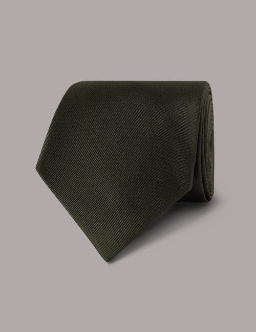 Dark Green Plain Repp Tie - 100% Silk