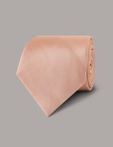 Peach Plain Repp Tie - 100% Silk