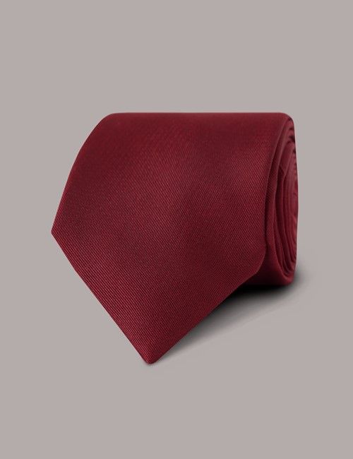 Red Plain Repp Tie - 100% Silk