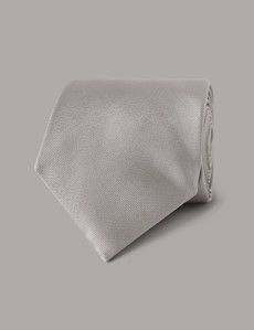 Silver Plain Repp Tie - 100% Silk