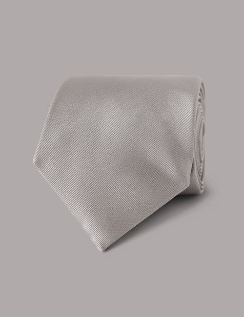 Silver Plain Repp Tie - 100% Silk