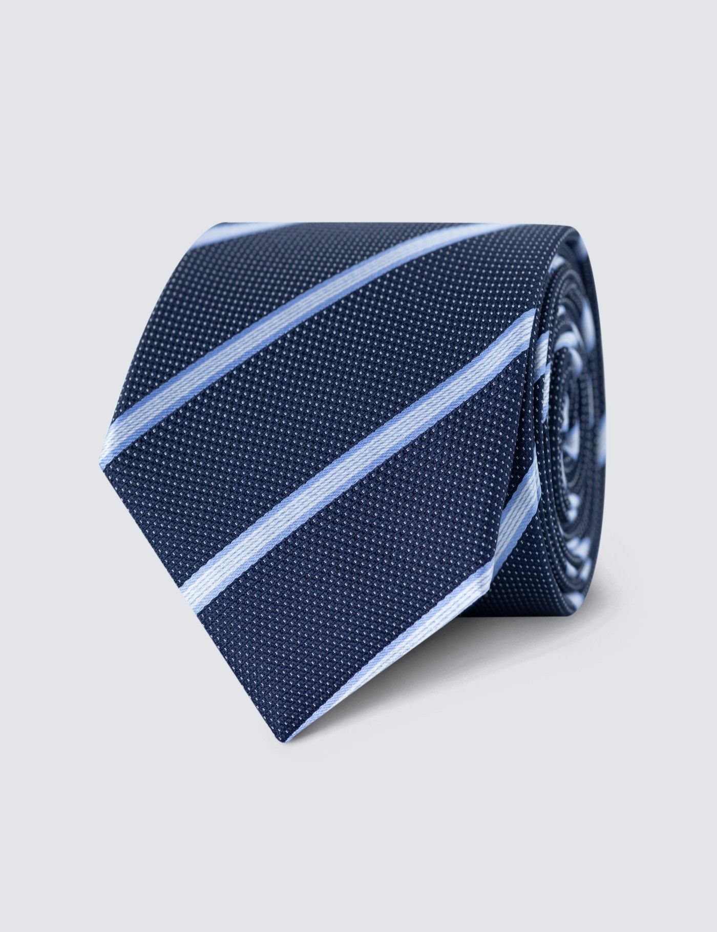 Men's Navy & Light Blue College Stripe Tie - 100% Silk