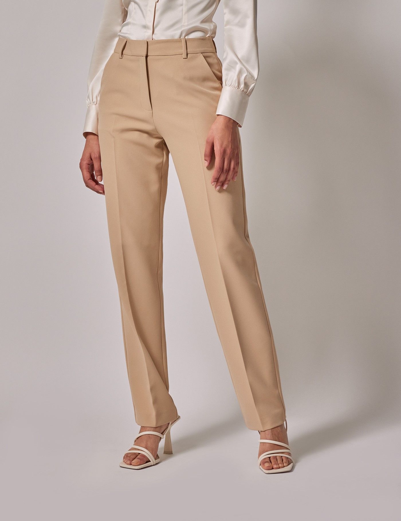 Women's Beige Tailored Pants| Hawes and Curtis