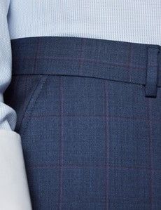 Men's Blue & Purple Windowpane Check Tailored Fit Suit Trousers - 1913 Collection-preview1