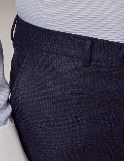 Navy Prince Of Wales Plaid Tailored Fit Italian Suit Pants - 1913 Collection-preview