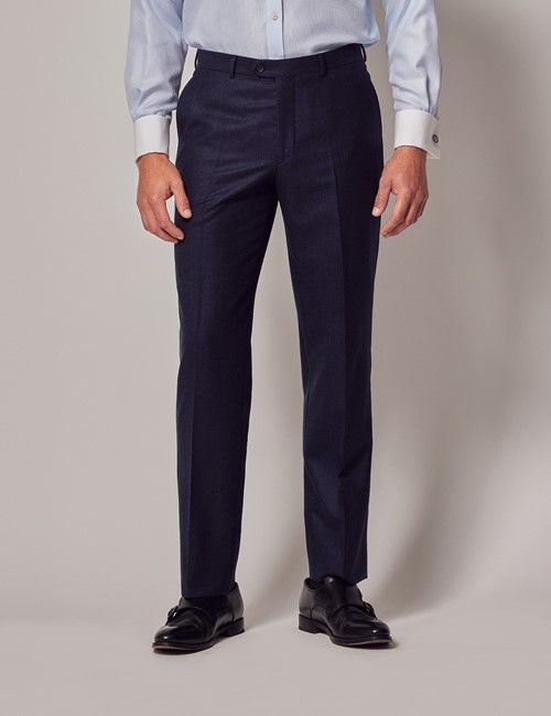 Navy Prince Of Wales Plaid Tailored Fit Italian Suit Pants - 1913 Collection