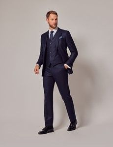Navy Prince Of Wales Plaid Tailored Fit Italian Suit Pants - 1913 Collection-preview3