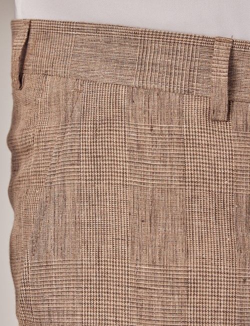 Brown Check Linen Tailored Suit Trousers - 1913 Collection-preview