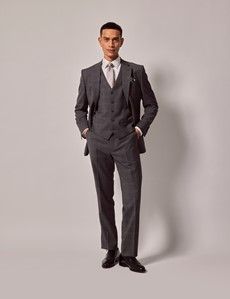 Dark Grey Plaid Italian Tailored Suit Pants - 1913 Collection-preview3