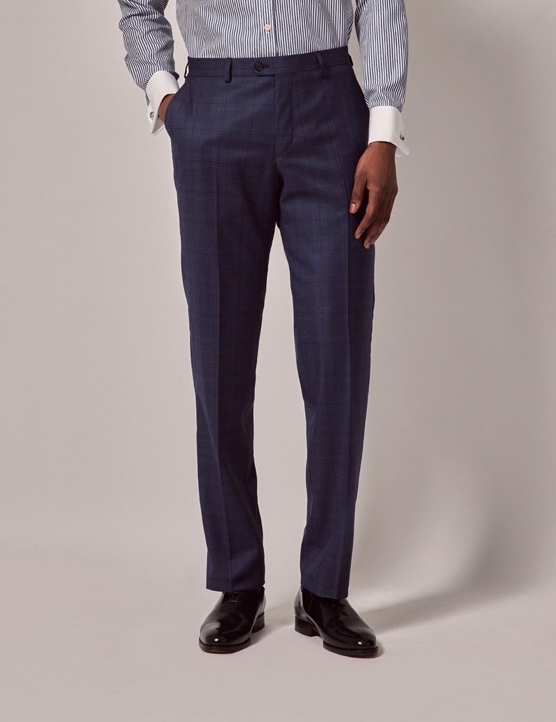 Men's Navy Check Tailored Suit Pants- 1913 Collection | Hawes & Curtis