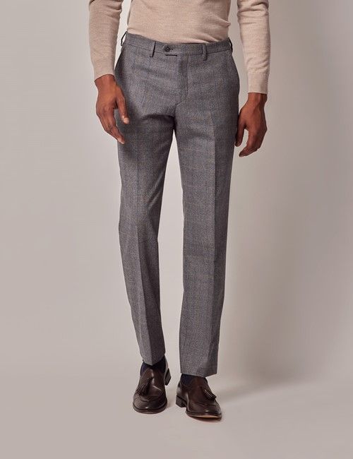 Grey & Brown Check Italian Flannel Wool Tailored Fit Suit Pants - 1913 Collection