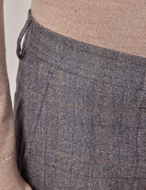Men's Grey & Brown Check Italian Flannel Wool Tailored Fit