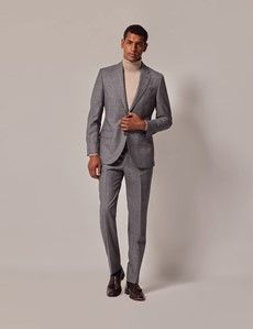 Grey & Brown Check Italian Flannel Wool Tailored Fit Suit Pants - 1913 Collection-preview3