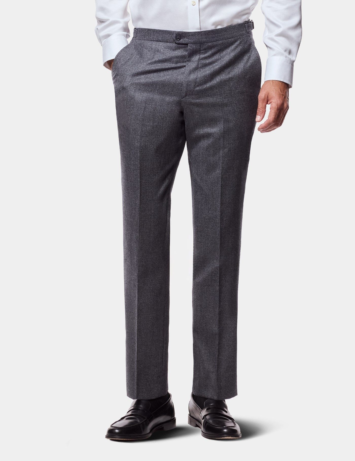 Tailored Fit Grey Crosshatch 1913 Suit Trousers With Side Adjusters