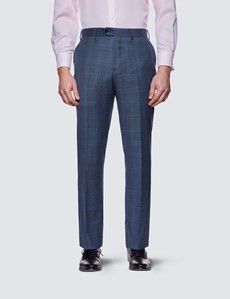Men's Blue Check Slim Fit Suit Trousers