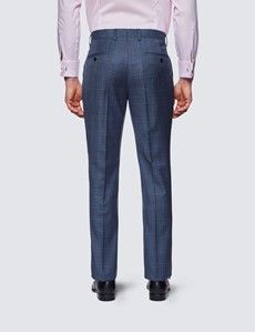 Men's Blue Check Slim Fit Suit Trousers-preview1