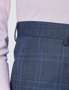 Men's Blue Check Slim Fit Suit Trousers-preview2