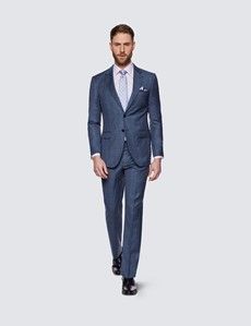 Men's Blue Check Slim Fit Suit Trousers-preview3