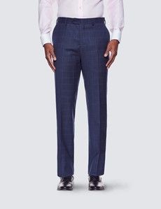 Men’s Blue & Purple Windowpane Check Slim Fit Suit Trousers