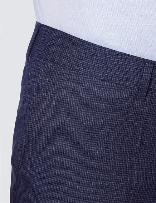 Slim Fit Dark Blue Dogtooth Suit Pants-preview