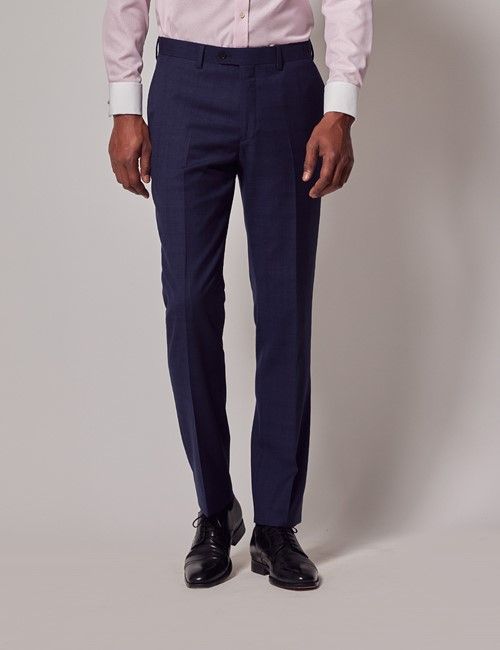 Navy & Red Prince of Wales Plaid  Slim Suit Pants