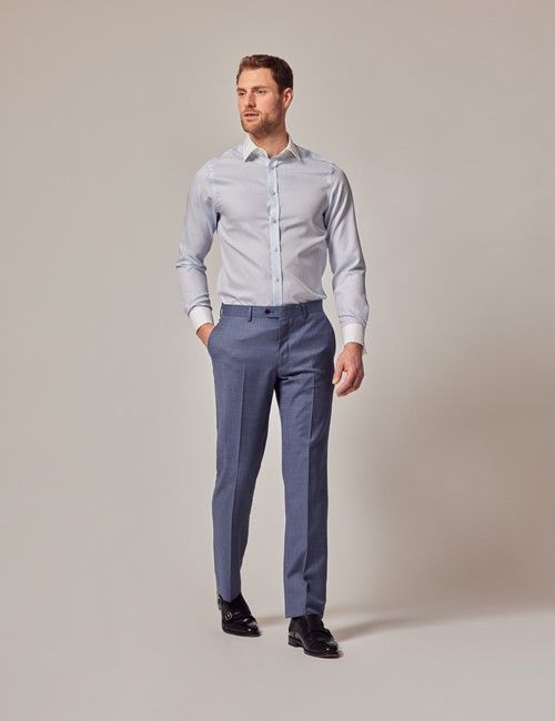 Blue & Brown Tonal Plaid Wool Slim Fit Pants