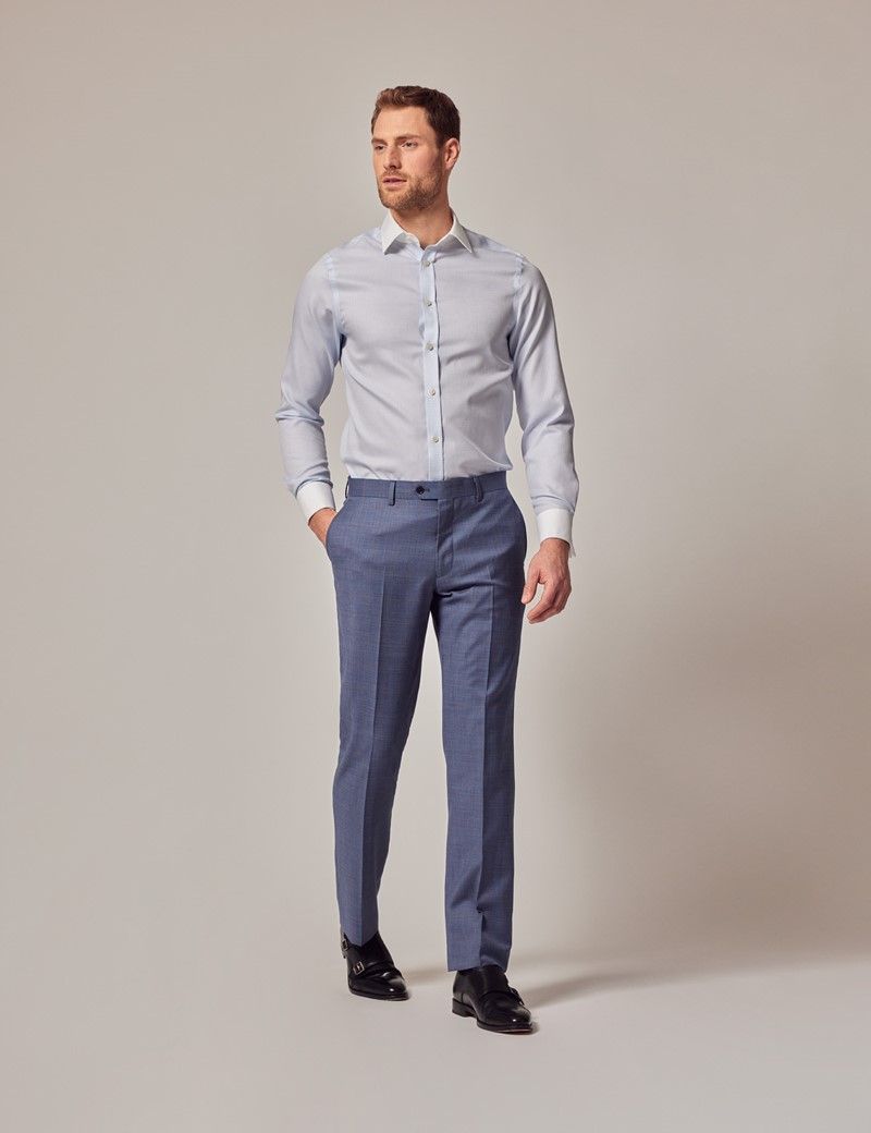 Blue & Brown Windowpane Plaid Slim Pants | Hawes & Curtis