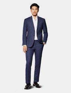 Slim Fit Blue & Red Prince of Wales Check Suit Trousers